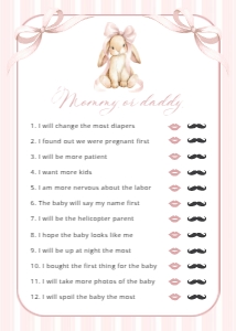 Cute Bunny and Pink Stripes Set of 3 Baby Shower Games design preview