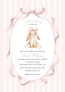 Cute Bunny and Pink Stripes Baby Shower Invitation design preview