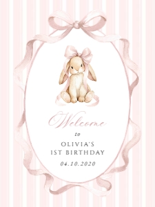 Cute Bunny and Pink Stripes Welcome Sign - First Birthday Sign design preview