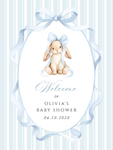 Bunny, Blue Stripes Welcome Sign, Printable File, SH249, 18x24: Cute Bunny and Blue Stripes Baby Shower Mini Bundle