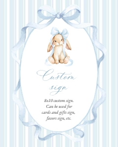 Cute Bunny and Blue Stripes Custom Sign - Baby Shower Sign design preview