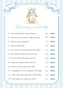Bunny, Blue Stripes Baby Shower Games, Boy Baby Shower, Printable File, SH249: Cute Bunny and Blue Stripes Baby Shower Mini Bundle