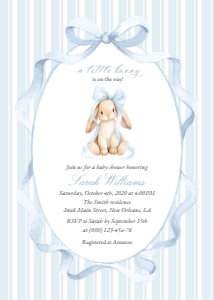 Bunny, Blue Stripes Baby Shower Invitation, Boy Baby Shower, Printable File, SH249: Cute Bunny and Blue Stripes Baby Shower Mini Bundle