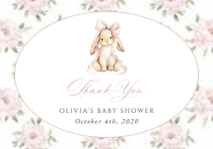 Baby Bunny and Pink Flowers Baby Shower Thank You Card design preview