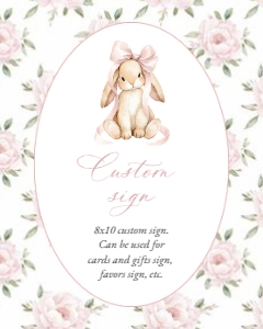 Baby Bunny and Pink Flowers Custom Sign - First Birthday Sign design preview