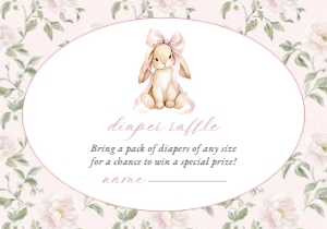 Cute Bunny, Pink Flowers Diaper Raffle, Girl Baby Shower, Printable File, SH253: Cute Bunny and Pink Flowers Baby Shower Mini Bundle