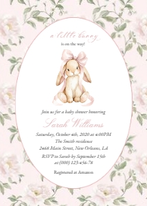 Cute Bunny, Pink Flowers Baby Shower Invitation, Girl Baby Shower, Printable File, SH253: Cute Bunny and Pink Flowers Baby Shower Mini Bundle