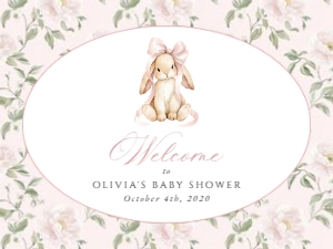 Cute Bunny, Pink Flowers Welcome Sign, Girl Baby Shower, Printable File, SH253, 18x24: Cute Bunny and Pink Flowers Baby Shower Mini Bundle