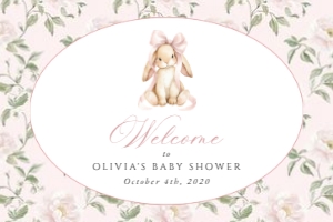 Cute Bunny, Pink Flowers Welcome Sign, Girl Baby Shower, Printable File, SH253, 24x36: Cute Bunny and Pink Flowers Baby Shower Mini Bundle