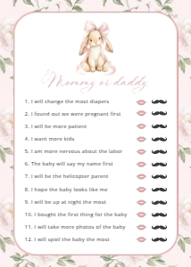 Cute Bunny, Pink Flowers Baby Shower Games, Girl Baby Shower, Printable File, SH253: Cute Bunny and Pink Flowers Baby Shower Mini Bundle