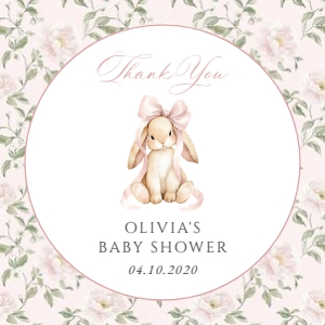 Cute Bunny, Pink Flowers Square Favor Tags, Printable File, SH253: Cute Bunny and Pink Flowers Baby Shower Mini Bundle