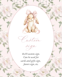 Cute Bunny, Pink Flowers Custom Sign, Printable File, SH253 SH254, 8x10: Cute Bunny and Pink Flowers Baby Shower Mini Bundle