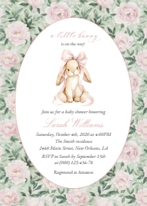 Bunny, Pink Flowers Baby Shower Invitation, Girl Baby Shower, Printable File, SH255: Cute Bunny and Pink Flowers Baby Shower Mini Bundle