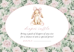 Bunny, Pink Flowers Diaper Raffle, Girl Baby Shower, Printable File, SH255: Cute Bunny and Pink Flowers Baby Shower Mini Bundle