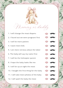 Cute Bunny and Pink Flowers Set of 3 Baby Shower Games design preview