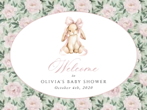 Cute Bunny and Pink Flowers Welcome Sign - Baby Shower Sign design preview