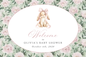 Bunny, Pink Flowers Welcome Sign, Girl Baby Shower, Printable File, SH255, 24x36: Cute Bunny and Pink Flowers Baby Shower Mini Bundle