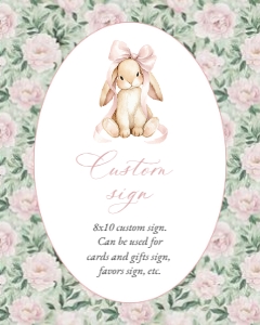 Cute Bunny and Pink Flowers Custom Sign - Baby Shower Sign design preview