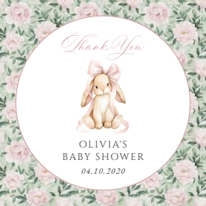 Cute Bunny and Pink Flowers Baby Shower Favor Tags design preview