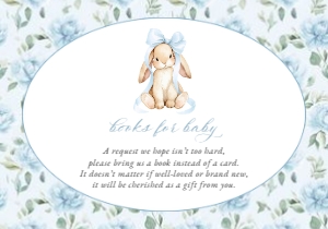 Cute Bunny, Blue Flowers Books For Baby, Boy Baby Shower, Printable File, SH257: Cute Bunny and Blue Flowers Baby Shower Invitation Suite