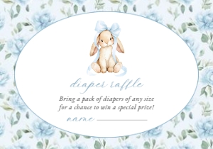 Cute Bunny, Blue Flowers Diaper Raffle, Boy Baby Shower, Printable File, SH257: Cute Bunny and Blue Flowers Baby Shower Invitation Suite