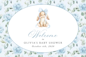 Cute Bunny, Blue Flowers Welcome Sign, Boy Baby Shower, Printable File, SH257, 24x36: Cute Bunny and Blue Flowers Baby Shower Mini Bundle