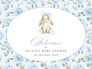 Cute Bunny, Blue Flowers Welcome Sign, Boy Baby Shower, Printable File, SH257, 18x24: Cute Bunny and Blue Flowers Baby Shower Mini Bundle