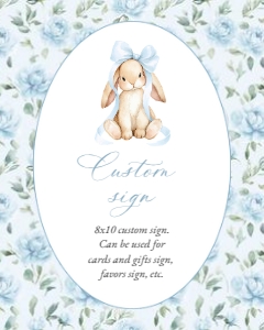 Cute Bunny and Blue Flowers Custom Sign - Baby Shower Sign design preview