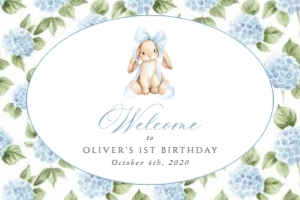 Baby Bunny, Blue Flowers Welcome Sign, Boy Birthday, Printable File, SH260, 24x36: Baby Bunny and Blue Flowers First Birthday Mini Bundle