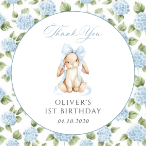 Baby Bunny and Blue Flowers First Birthday Favor Tags design preview