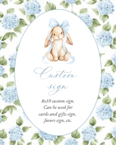 Baby Bunny and Blue Flowers Custom Sign - First Birthday Sign design preview