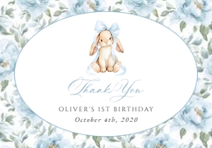 Bunny, Blue Flowers Thank You Card, Boy Birthday, Printable File, SH262: Cute Bunny and Blue Flowers First Birthday Mini Bundle