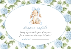 Baby Bunny, Blue Flowers Diaper Raffle, Boy Baby Shower, Printable File, SH259: Baby Bunny and Blue Flowers Baby Shower Invitation Suite