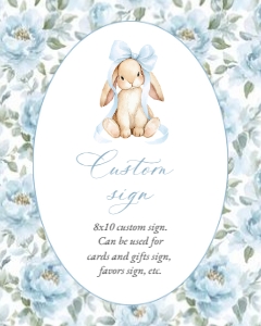 Cute Bunny and Blue Flowers Custom Sign - Baby Shower Sign design preview