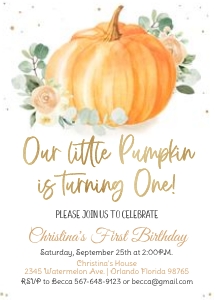 PB1 - Pumpkin birthday invitation design preview