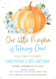 PB5 - Pumpkin birthday invitation design preview