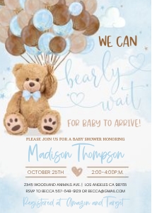 TB3 - Teddy bear baby shower invitation design preview