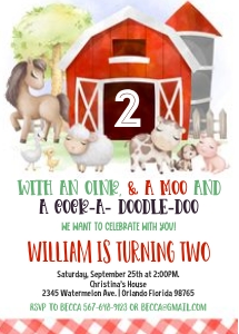 F001 - Farm birthday invitation design preview