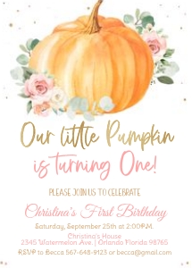 PB7 - Pumpkin birthday invitation design preview