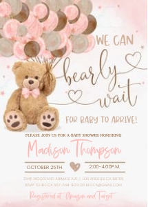 TBP1 - Teddy bear baby shower invitation design preview