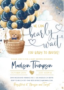 TBN2 - Teddy bear baby shower invitation: TBN2 - Teddy bear baby shower invitation