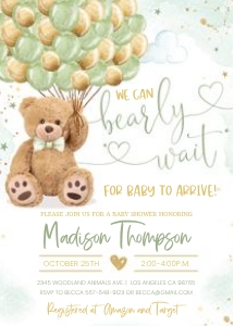 TBG4 - Teddy bear baby shower invitation: TBG4 - Teddy bear baby shower invitation