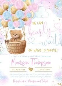 TBGR2 - Teddy bear baby shower invitation design preview
