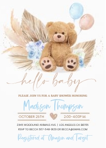 TB001 - Teddy bear baby shower invitation: TB001 - Teddy bear baby shower invitation