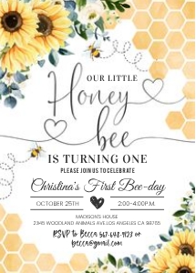 Bee005 - Bee birthday invitation design preview
