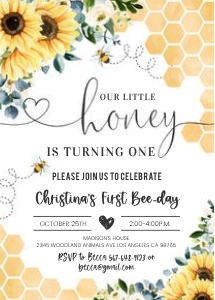 Bee004 - Bee baby shower invitation design preview