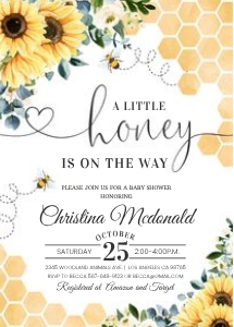 Bee003 - Bee baby shower invitation design preview