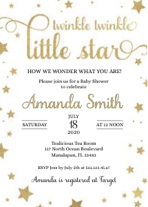 Twinkle Twinkle Little Star How We Wonder What You Are Gender Neutral Baby Shower Invitation • Gold Stars • BSN001 design preview