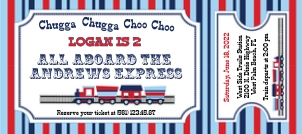 Chugga Chugga Two Two or Choo Choo • Editable Train Ticket Birthday Party Invitation • Red White and Blue Stripes • Vintage • BDB002 design preview