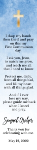I Clasp My Hands Prayer Card • Boy First Communion Remembrance Card • Editable Bookmark • Ombre Blue Watercolor Gold Cross • FCB002 design preview